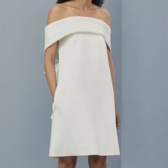 Amsale Dresses & Skirts - Amsale off-the-shoulder Ivory Mikado Silk Dress (size 12)